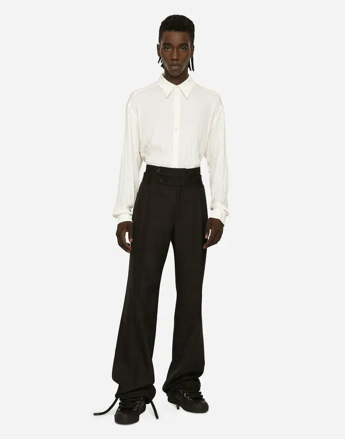 Dolce and Gabbana Trousers And Shorts Men Tailored Shantung Silk And Cotton Pants Black Dolce and Gabbana Trousers And Shorts Men Tailored Shantung Silk And Cotton Pants Black