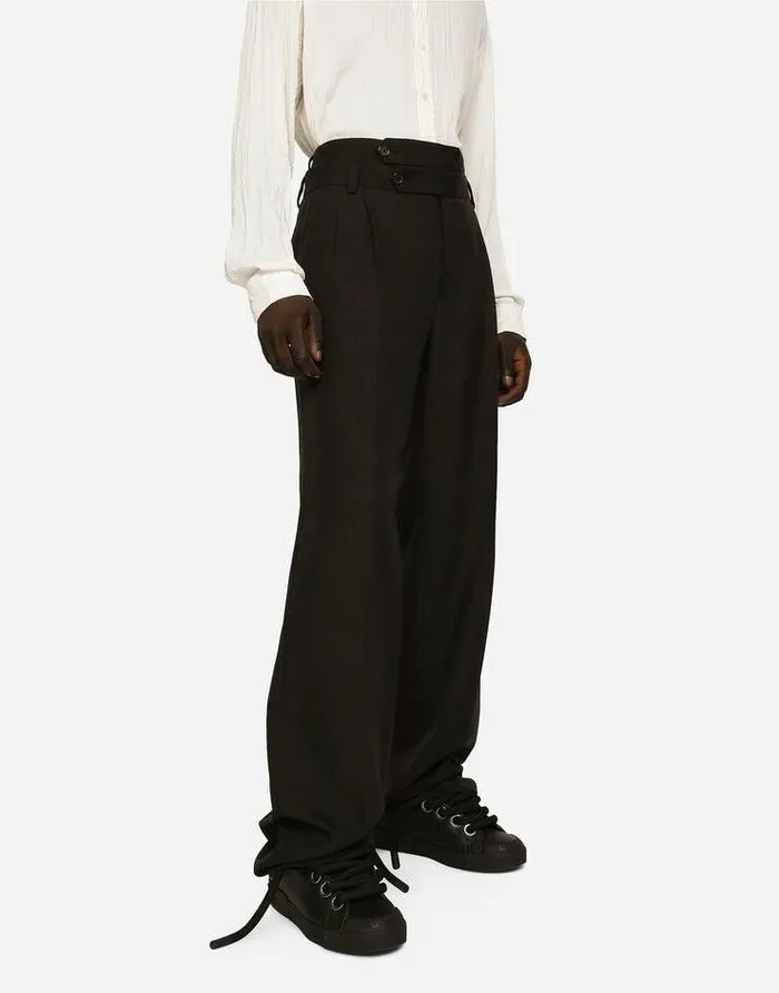 Dolce and Gabbana Trousers And Shorts Men Tailored Shantung Silk And Cotton Pants Black Dolce and Gabbana Trousers And Shorts Men Tailored Shantung Silk And Cotton Pants Black