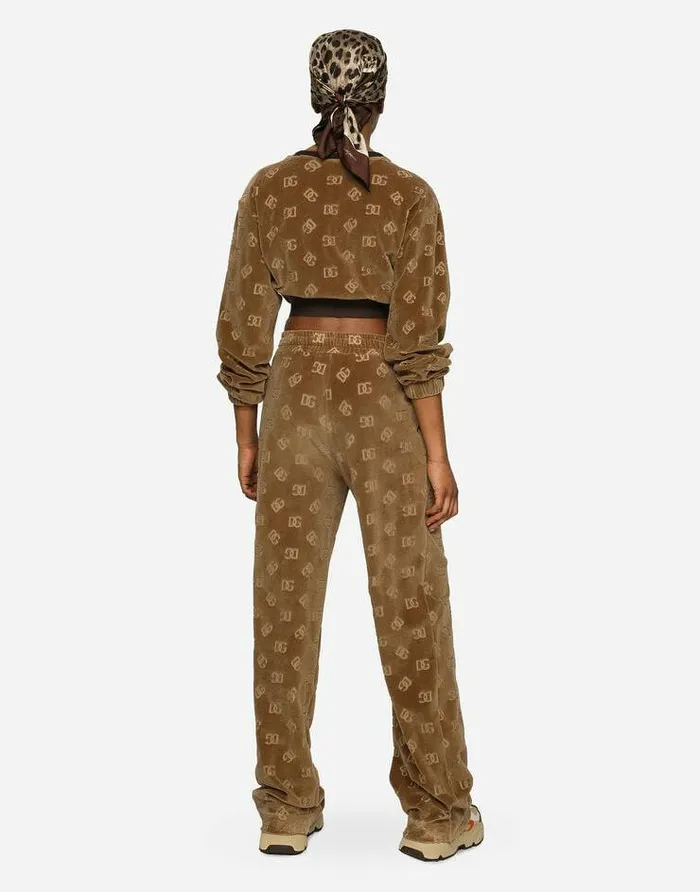 Dolce and Gabbana Trousers And Shorts Women Chenille Jogging Pants With Jacquard DG Logo Beige Dolce and Gabbana Trousers And Shorts Women Chenille Jogging Pants With Jacquard DG Logo Beige
