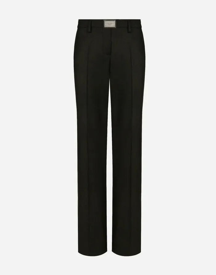 Dolce and Gabbana Trousers And Shorts Women Flared Flannel Pants With Logo Tag Black Dolce and Gabbana Trousers And Shorts Women Flared Flannel Pants With Logo Tag Black
