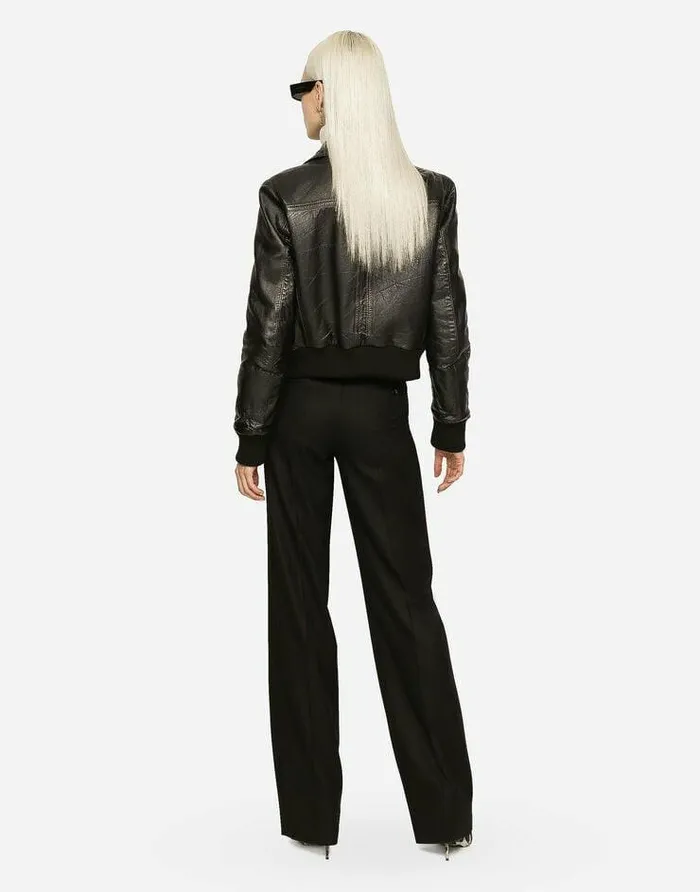 Dolce and Gabbana Trousers And Shorts Women Flared Flannel Pants With Logo Tag Black Dolce and Gabbana Trousers And Shorts Women Flared Flannel Pants With Logo Tag Black