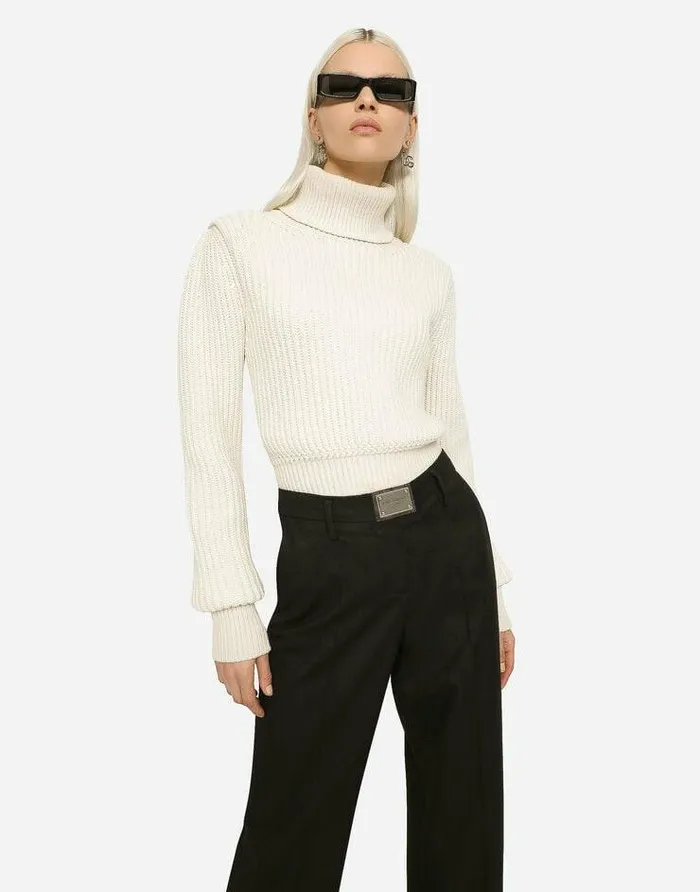Dolce and Gabbana Trousers And Shorts Women Flared Flannel Pants With Logo Tag Black Dolce and Gabbana Trousers And Shorts Women Flared Flannel Pants With Logo Tag Black