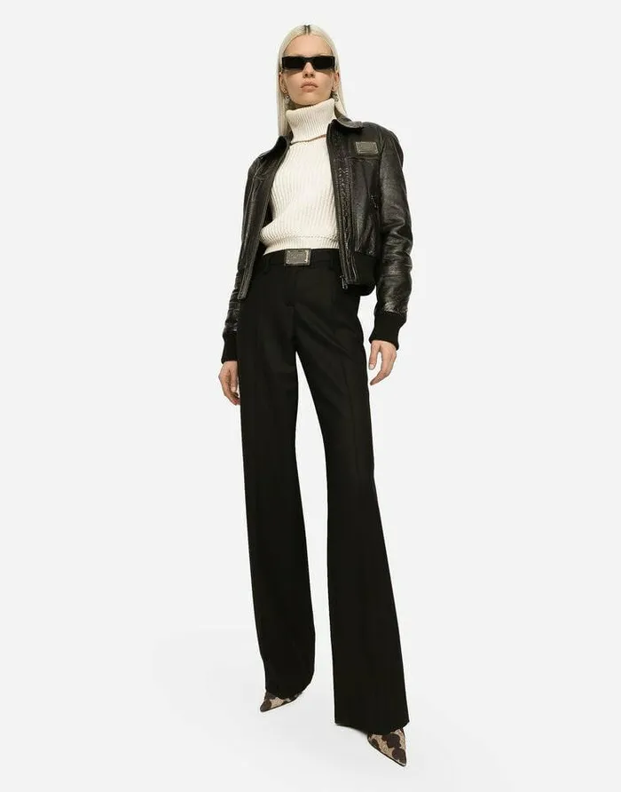 Dolce and Gabbana Trousers And Shorts Women Flared Flannel Pants With Logo Tag Black Dolce and Gabbana Trousers And Shorts Women Flared Flannel Pants With Logo Tag Black