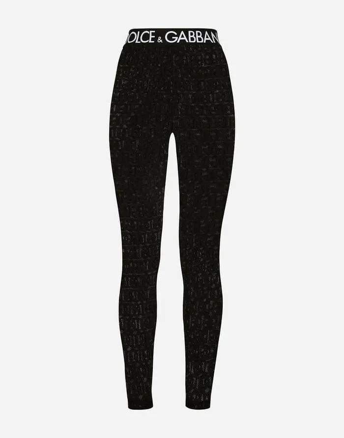 Dolce and Gabbana Trousers And Shorts Women Jacquard Tulle Leggings With Branded Elastic Black Dolce and Gabbana Trousers And Shorts Women Jacquard Tulle Leggings With Branded Elastic Black