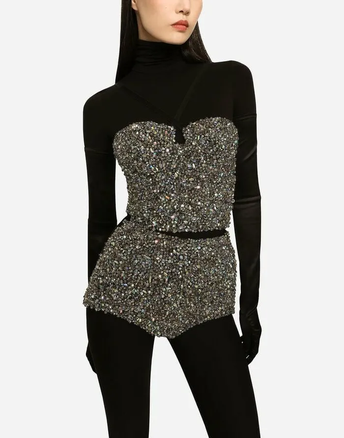 Dolce and Gabbana Trousers And Shorts Women KIM DOLCEandGABBANA Highwaisted Panties With Allover Rhinestone Embellishment Multicolor Dolce and Gabbana Trousers And Shorts Women KIM DOLCEandGABBANA Highwaisted Panties With Allover Rhinestone Embellishment Multicolor