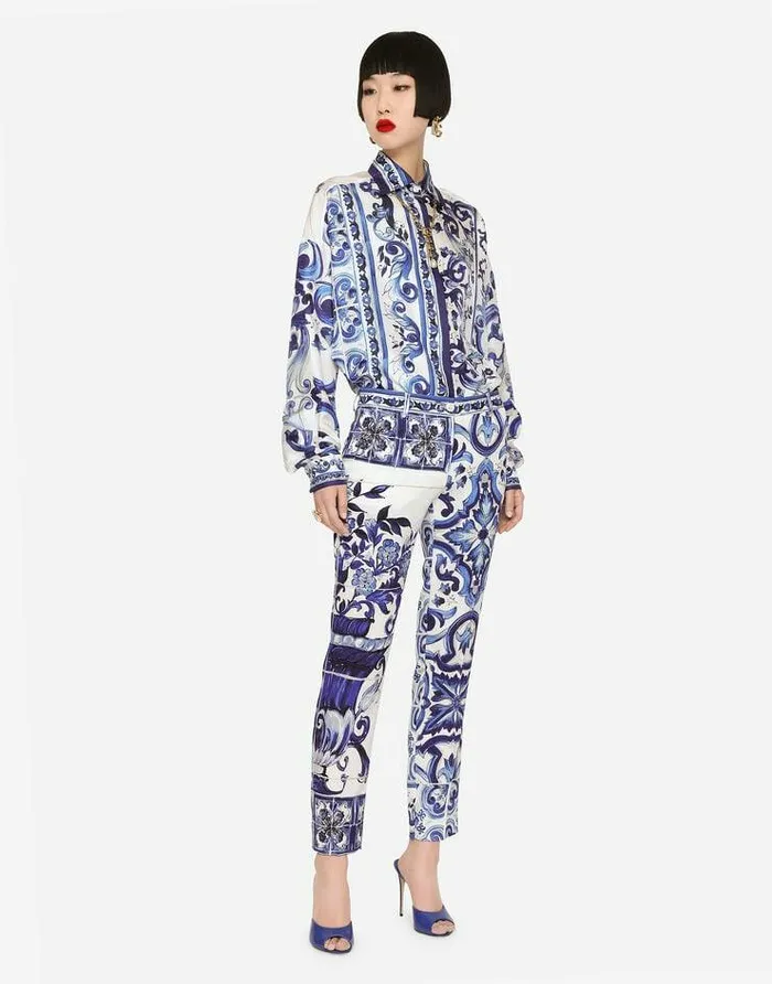 Dolce and Gabbana Trousers And Shorts Women Majolicaprint Charmeuse Pants Multicolor Dolce and Gabbana Trousers And Shorts Women Majolicaprint Charmeuse Pants Multicolor