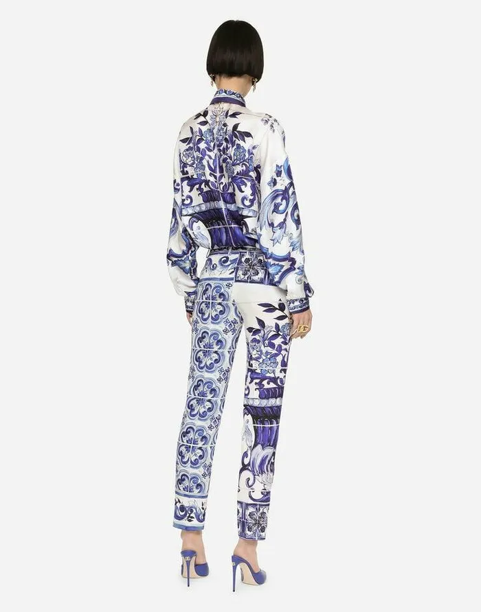 Dolce and Gabbana Trousers And Shorts Women Majolicaprint Charmeuse Pants Multicolor Dolce and Gabbana Trousers And Shorts Women Majolicaprint Charmeuse Pants Multicolor