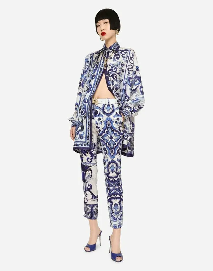 Dolce and Gabbana Trousers And Shorts Women Majolicaprint Charmeuse Pants Multicolor Dolce and Gabbana Trousers And Shorts Women Majolicaprint Charmeuse Pants Multicolor