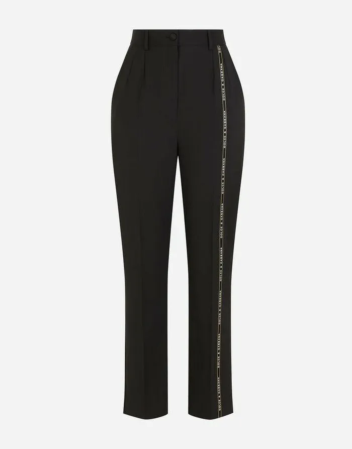 Dolce and Gabbana Trousers And Shorts Women Woolen Pants With Branded Selvedge Black Dolce and Gabbana Trousers And Shorts Women Woolen Pants With Branded Selvedge Black