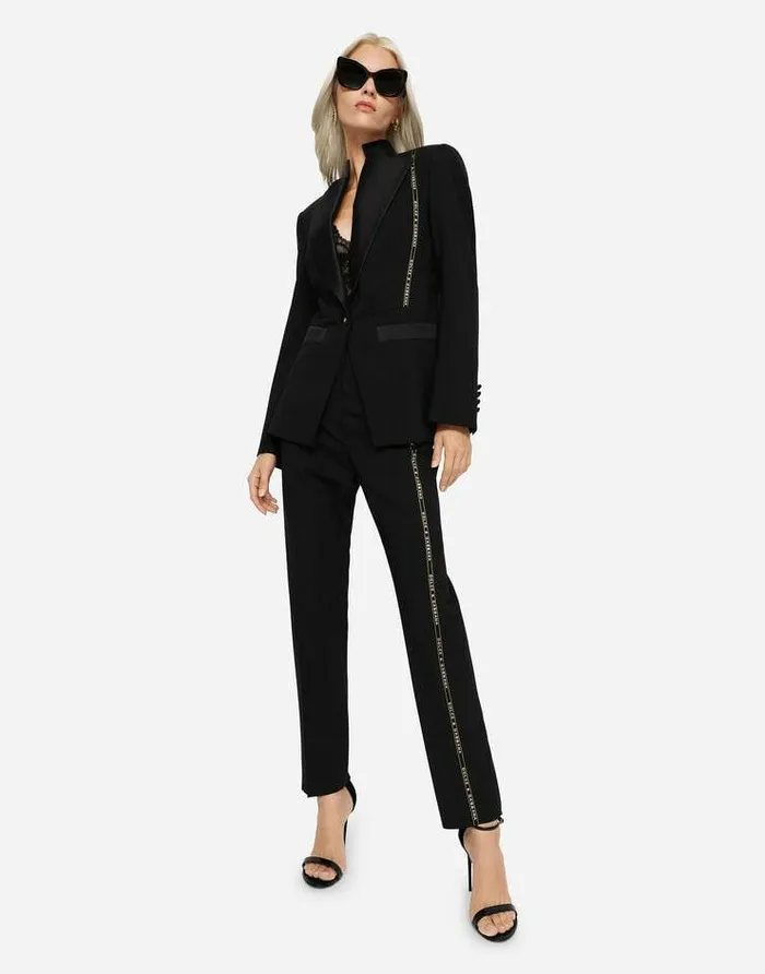 Dolce and Gabbana Trousers And Shorts Women Woolen Pants With Branded Selvedge Black Dolce and Gabbana Trousers And Shorts Women Woolen Pants With Branded Selvedge Black