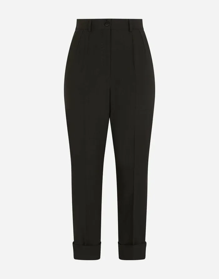 Dolce and Gabbana Trousers And Shorts Women Woolen Pants With Turnups Black