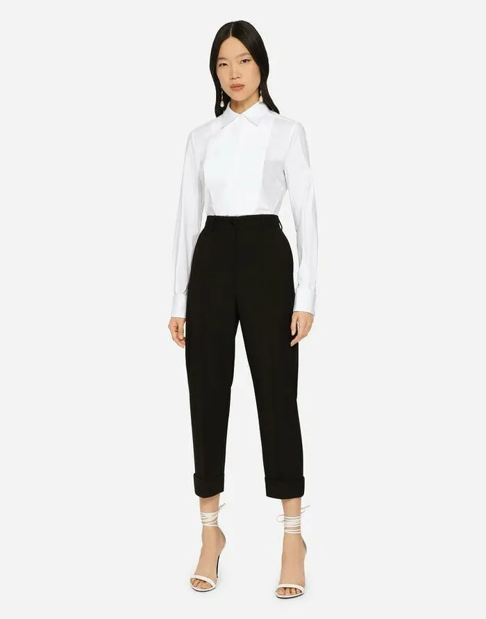Dolce and Gabbana Trousers And Shorts Women Woolen Pants With Turnups Black Dolce and Gabbana Trousers And Shorts Women Woolen Pants With Turnups Black