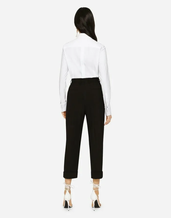 Dolce and Gabbana Trousers And Shorts Women Woolen Pants With Turnups Black Dolce and Gabbana Trousers And Shorts Women Woolen Pants With Turnups Black