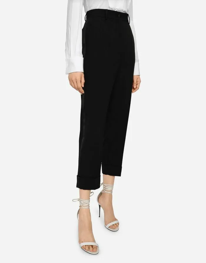 Dolce and Gabbana Trousers And Shorts Women Woolen Pants With Turnups Black Dolce and Gabbana Trousers And Shorts Women Woolen Pants With Turnups Black