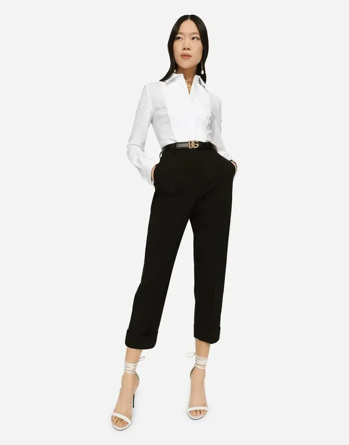 Dolce and Gabbana Trousers And Shorts Women Woolen Pants With Turnups Black Dolce and Gabbana Trousers And Shorts Women Woolen Pants With Turnups Black