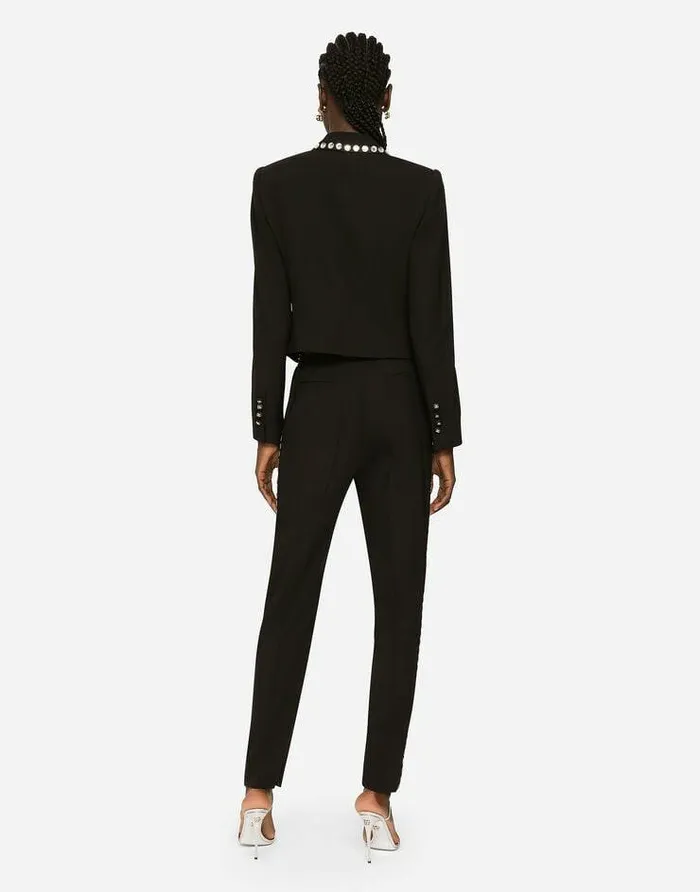Dolce and Gabbana Trousers And Shorts Women Woolen Tuxedo Pants With Crystals Black Dolce and Gabbana Trousers And Shorts Women Woolen Tuxedo Pants With Crystals Black
