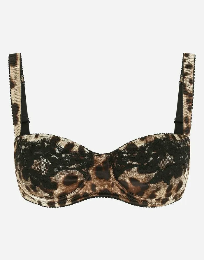 Dolce and Gabbana Underwear Women Leopardprint Satin Balconette Bra With Lace Detailing Multicolor Dolce and Gabbana Underwear Women Leopardprint Satin Balconette Bra With Lace Detailing Multicolor