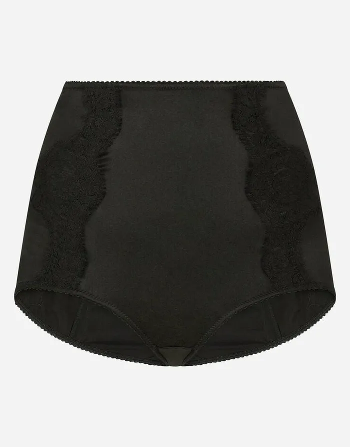Dolce and Gabbana Underwear Women Satin Highwaisted Panties With Lace Detailing Black Dolce and Gabbana Underwear Women Satin Highwaisted Panties With Lace Detailing Black