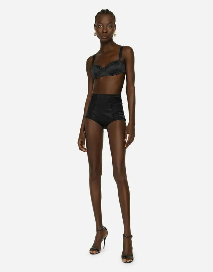 Dolce and Gabbana Underwear Women Satin Highwaisted Panties With Lace Detailing Black
