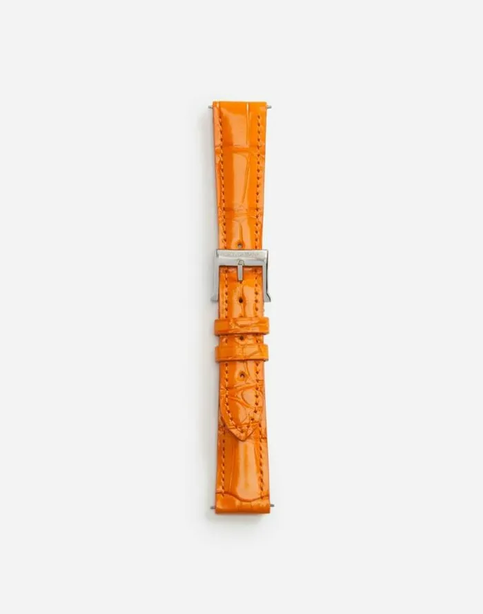 Dolce and Gabbana WatchesandStraps Women Alligator Strap With Buckle And Hook In Steel Orange