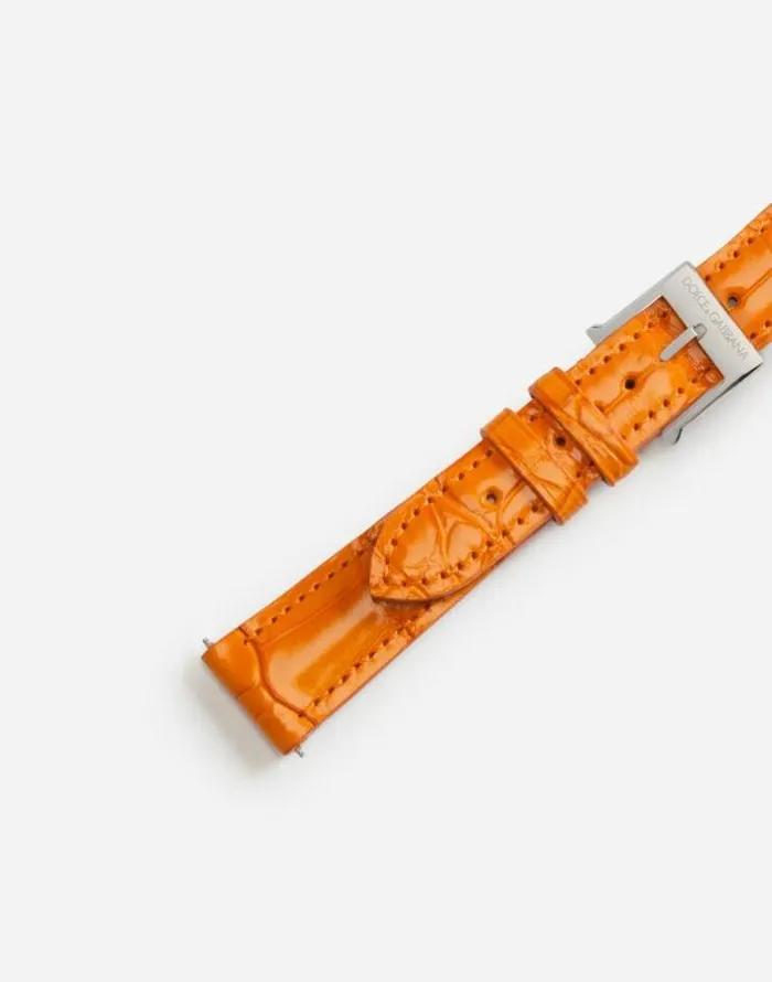 Dolce and Gabbana WatchesandStraps Women Alligator Strap With Buckle And Hook In Steel Orange Dolce and Gabbana WatchesandStraps Women Alligator Strap With Buckle And Hook In Steel Orange