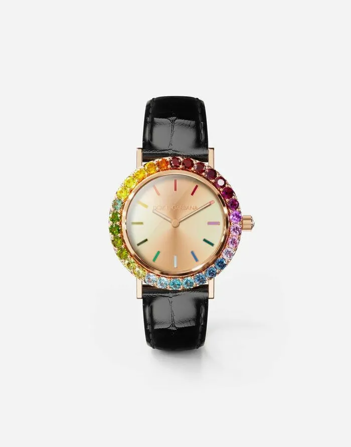 Dolce and Gabbana WatchesandStraps Women Iris Watch In Rose Gold With Multicolored Fine Gems Black Dolce and Gabbana WatchesandStraps Women Iris Watch In Rose Gold With Multicolored Fine Gems Black