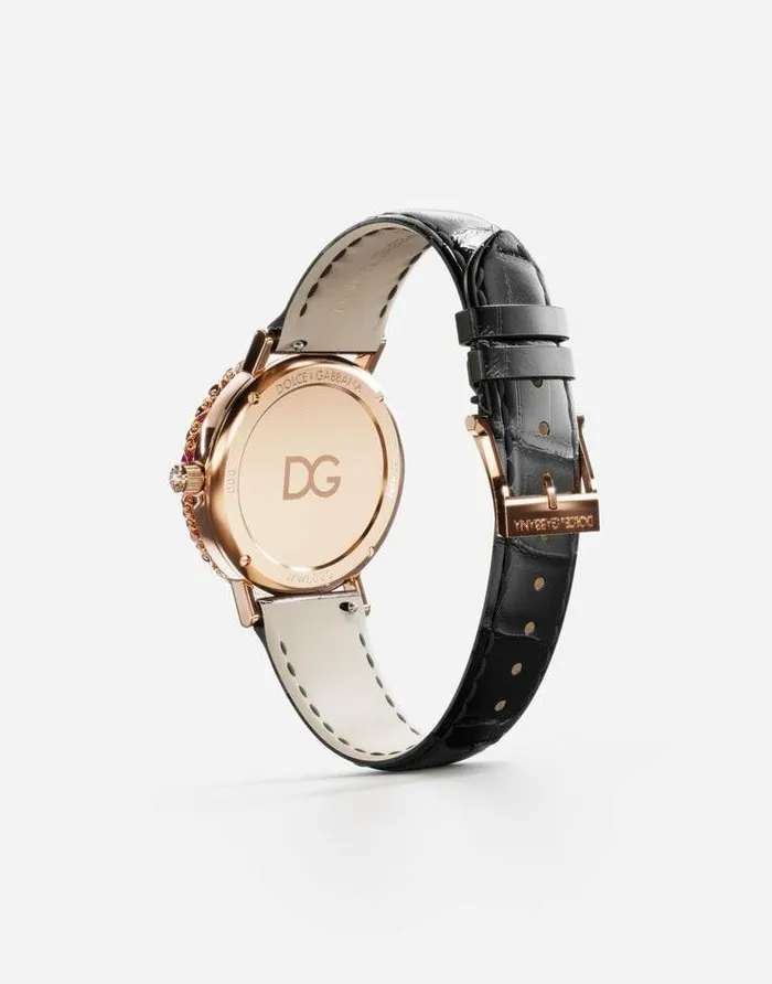 Dolce and Gabbana WatchesandStraps Women Iris Watch In Rose Gold With Multicolored Fine Gems Black Dolce and Gabbana WatchesandStraps Women Iris Watch In Rose Gold With Multicolored Fine Gems Black