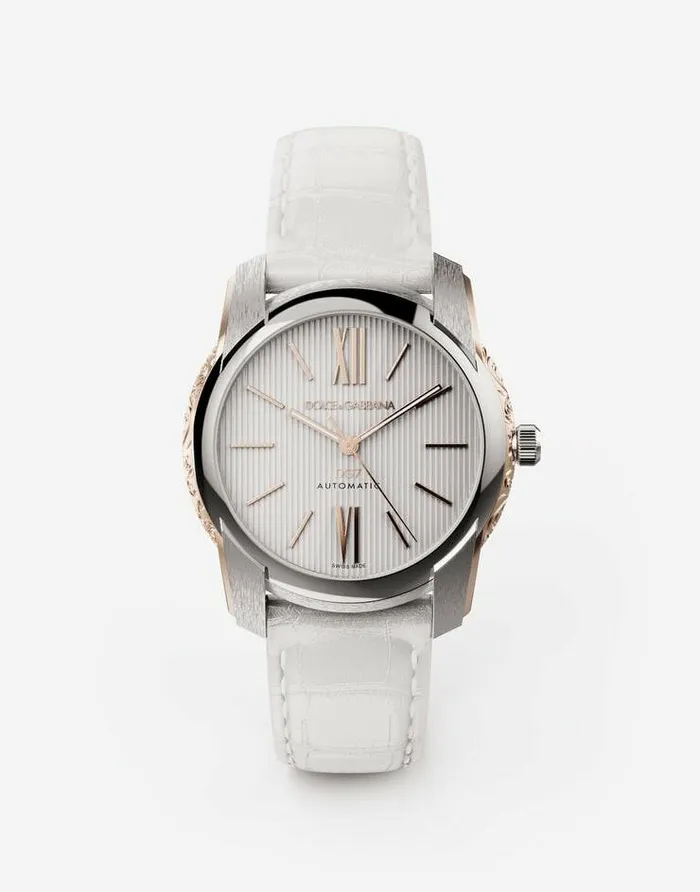 Dolce and Gabbana Watches Men DG7 Watch In Steel With Engraved Side Decoration In Gold White Dolce and Gabbana Watches Men DG7 Watch In Steel With Engraved Side Decoration In Gold White