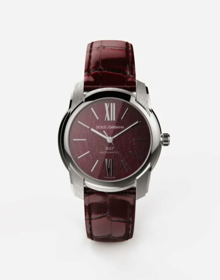 Dolce and Gabbana Watches Men DG7 Watch In Steel With Ruby Bordeaux
