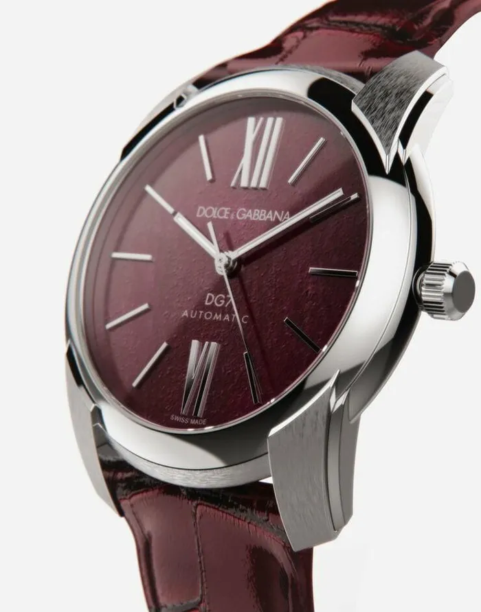 Dolce and Gabbana Watches Men DG7 Watch In Steel With Ruby Bordeaux Dolce and Gabbana Watches Men DG7 Watch In Steel With Ruby Bordeaux