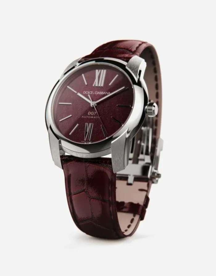 Dolce and Gabbana Watches Men DG7 Watch In Steel With Ruby Bordeaux Dolce and Gabbana Watches Men DG7 Watch In Steel With Ruby Bordeaux