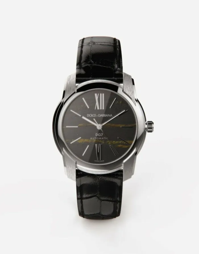 Dolce and Gabbana Watches Men Steel And Tigers Eye Watch Black