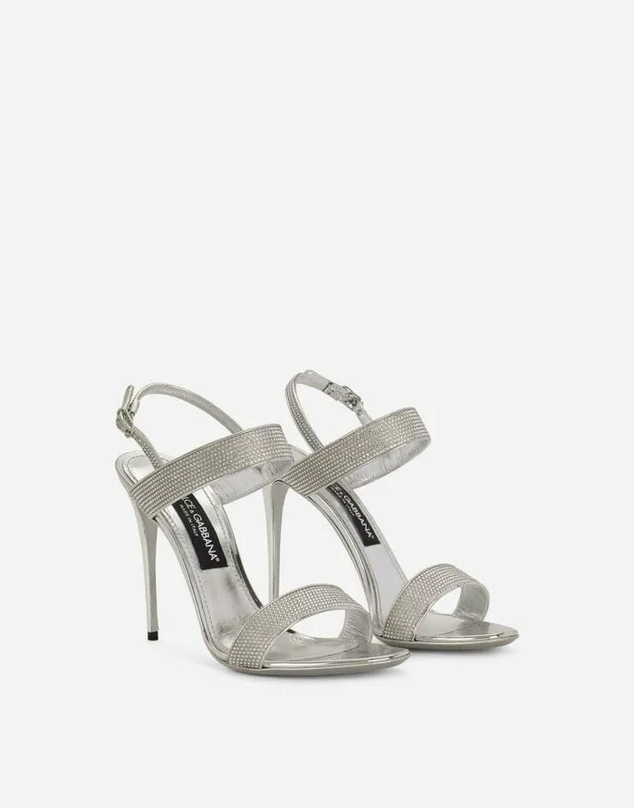 Dolce and Gabbana Wear It Like DGCelebs Women KIM DOLCEandGABBANA Satin Sandals With Fusible Rhinestones Grey Dolce and Gabbana Wear It Like DGCelebs Women KIM DOLCEandGABBANA Satin Sandals With Fusible Rhinestones Grey