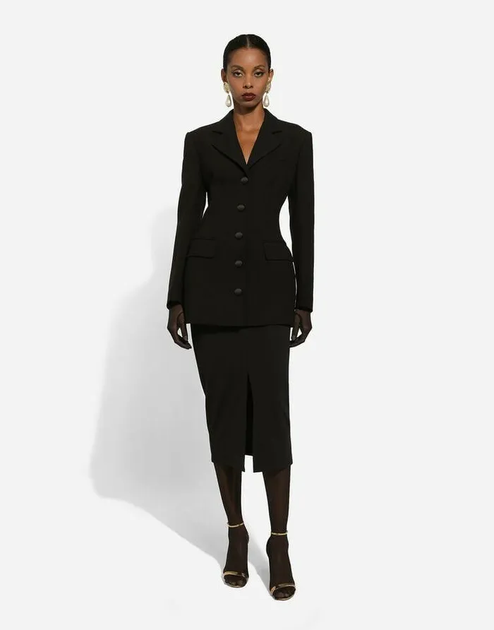 Dolce and Gabbana Wear It Like DGCelebs Women Long Singlebreasted Wool Cady Dolcefit Jacket Black Dolce and Gabbana Wear It Like DGCelebs Women Long Singlebreasted Wool Cady Dolcefit Jacket Black