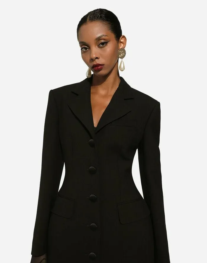 Dolce and Gabbana Wear It Like DGCelebs Women Long Singlebreasted Wool Cady Dolcefit Jacket Black Dolce and Gabbana Wear It Like DGCelebs Women Long Singlebreasted Wool Cady Dolcefit Jacket Black