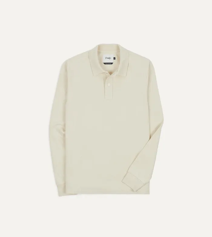 Drake039s Ecru Pique Cotton LongSleeve Polo Shirt 8211 Clothing