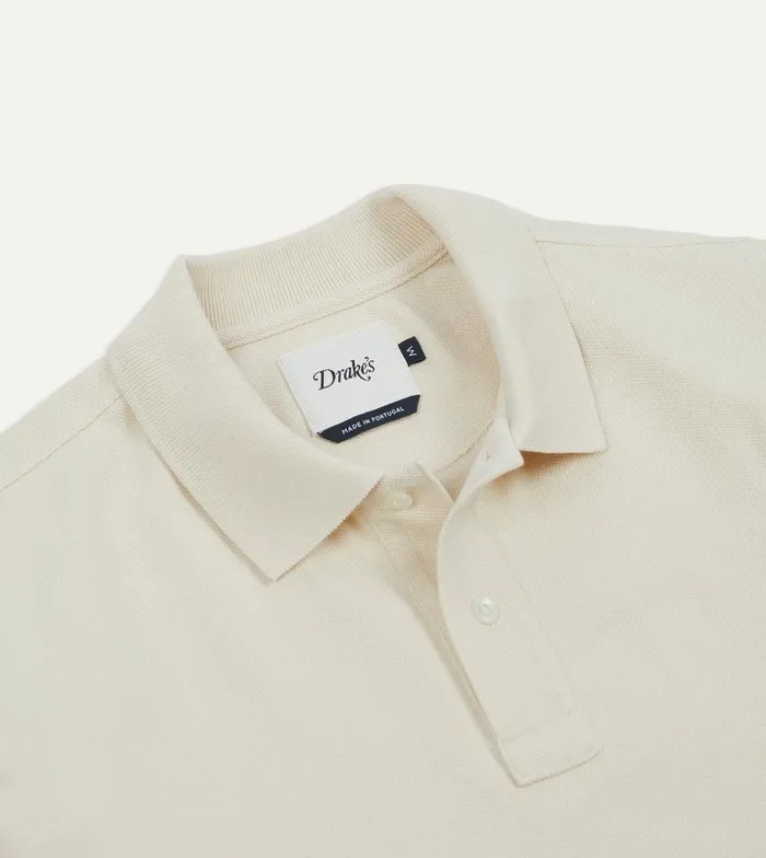 Drake039s Ecru Pique Cotton LongSleeve Polo Shirt 8211 Clothing