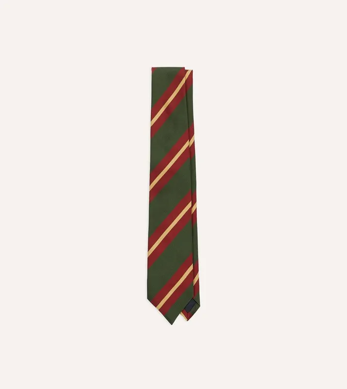 Drake039s Green And Red Regimental Stripe Mogador Tipped Tie 8211 Ties