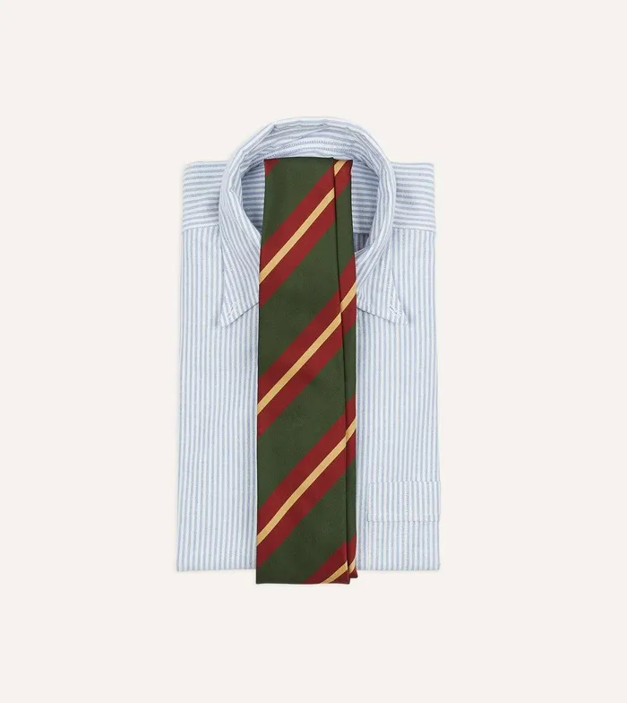 Drake039s Green And Red Regimental Stripe Mogador Tipped Tie 8211 Ties