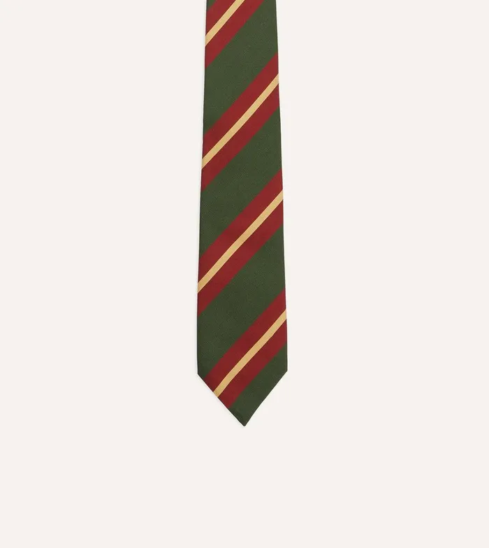 Drake039s Green And Red Regimental Stripe Mogador Tipped Tie 8211 Ties