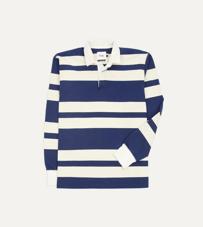 Drake039s Navy And Ecru Stripe Cotton Rugby Shirt 8211 ClothingShirts