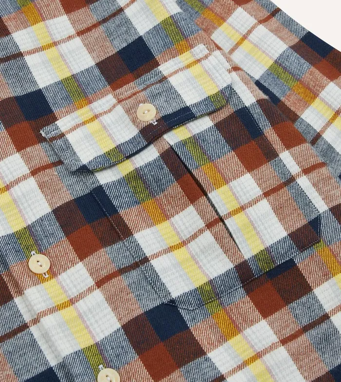 Drake039s Navy White And Rust Check Brushed Cotton TwoPocket Work Shirt 8211 Shirts