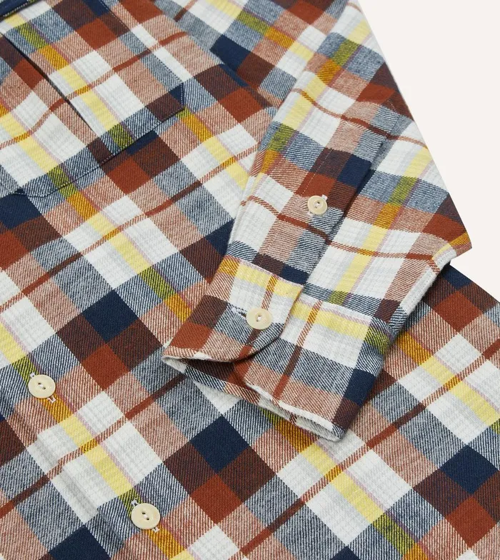Drake039s Navy White And Rust Check Brushed Cotton TwoPocket Work Shirt 8211 Shirts