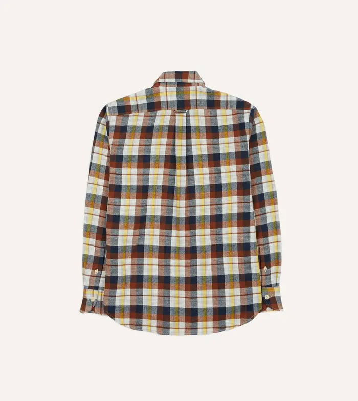 Drake039s Navy White And Rust Check Brushed Cotton TwoPocket Work Shirt 8211 Shirts