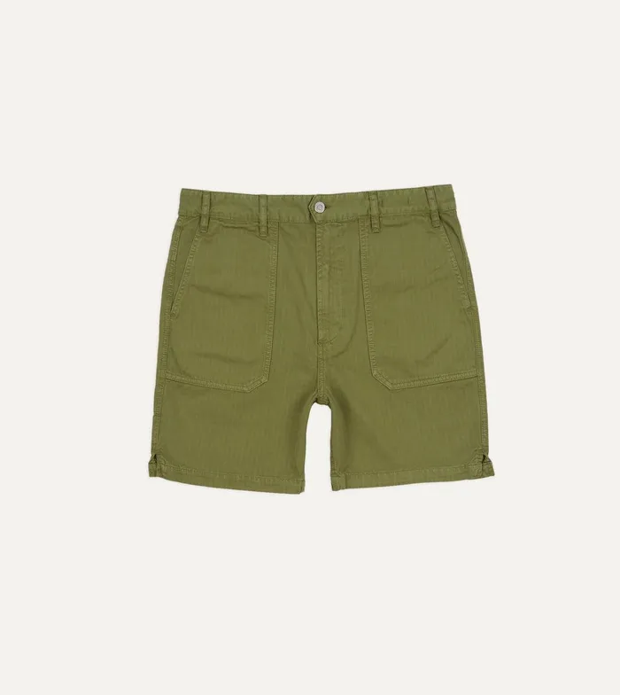 Drake039s Olive Herringbone Cotton Fatigue Shorts 8211 Clothing