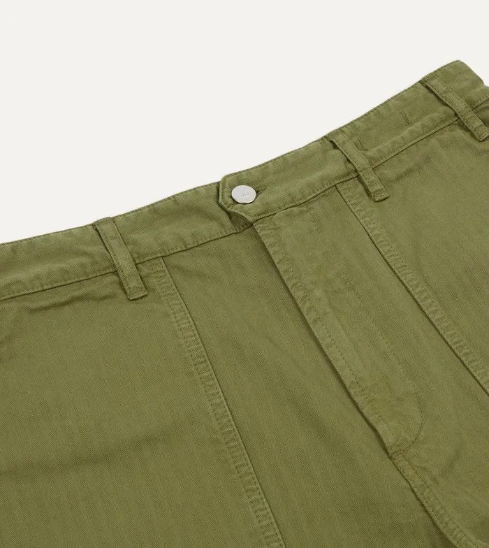 Drake039s Olive Herringbone Cotton Fatigue Shorts 8211 Clothing