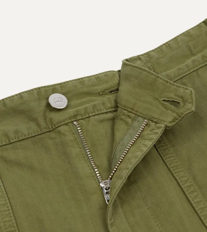 Drake039s Olive Herringbone Cotton Fatigue Shorts 8211 Clothing