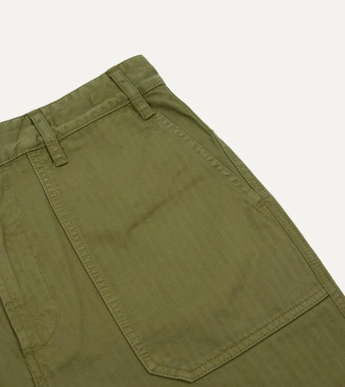 Drake039s Olive Herringbone Cotton Fatigue Shorts 8211 Clothing