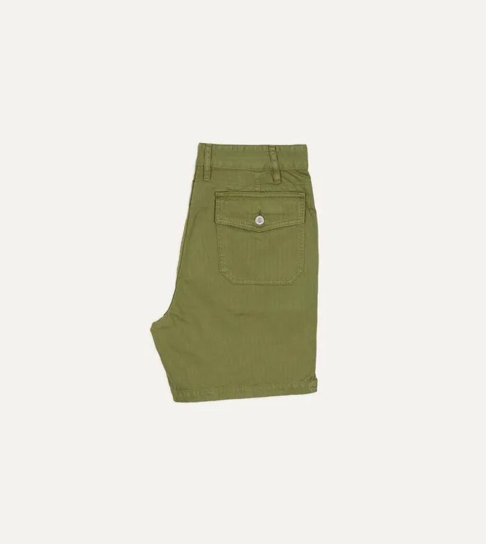 Drake039s Olive Herringbone Cotton Fatigue Shorts 8211 Clothing