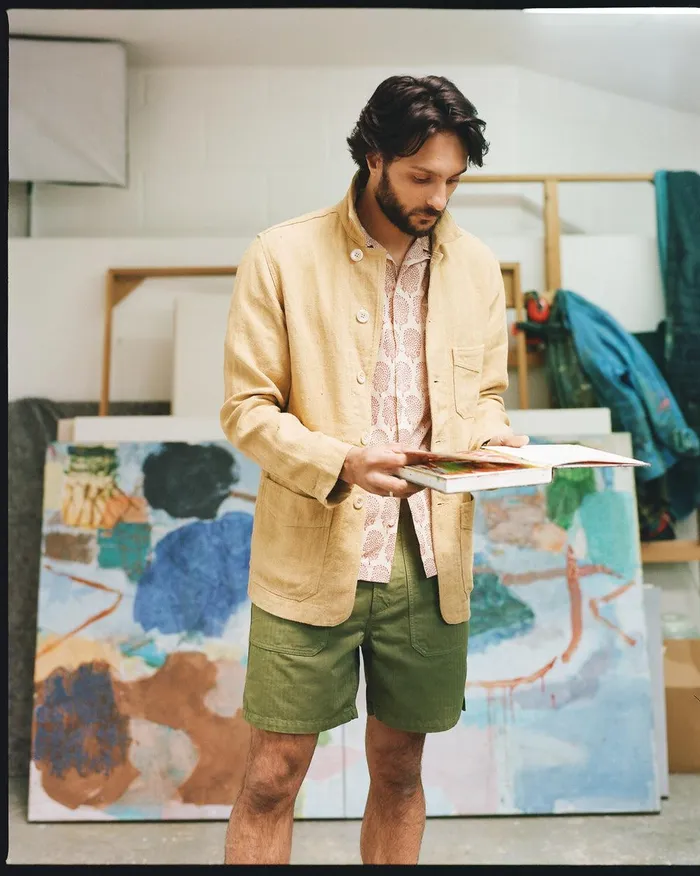 Drake039s Olive Herringbone Cotton Fatigue Shorts 8211 Clothing